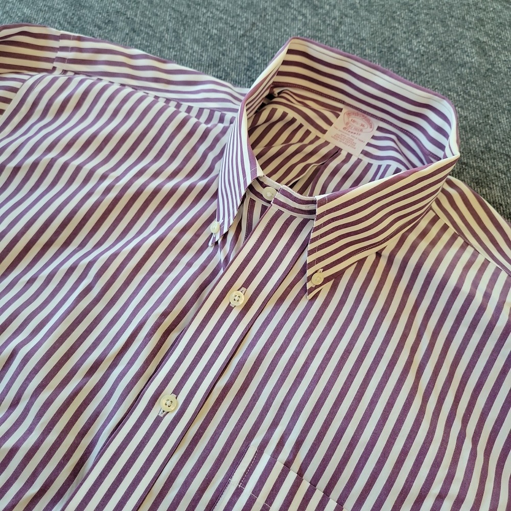 Brooks Brothers Shirt Men's 18.5 36 Purple Striped Non-Iron Button Down OCBD